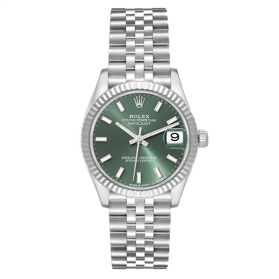 Rolex Datejust 31mm 18k White Gold Fluted Bezel Olive Green Dial Stainless Steel Jubilee Watch 278274