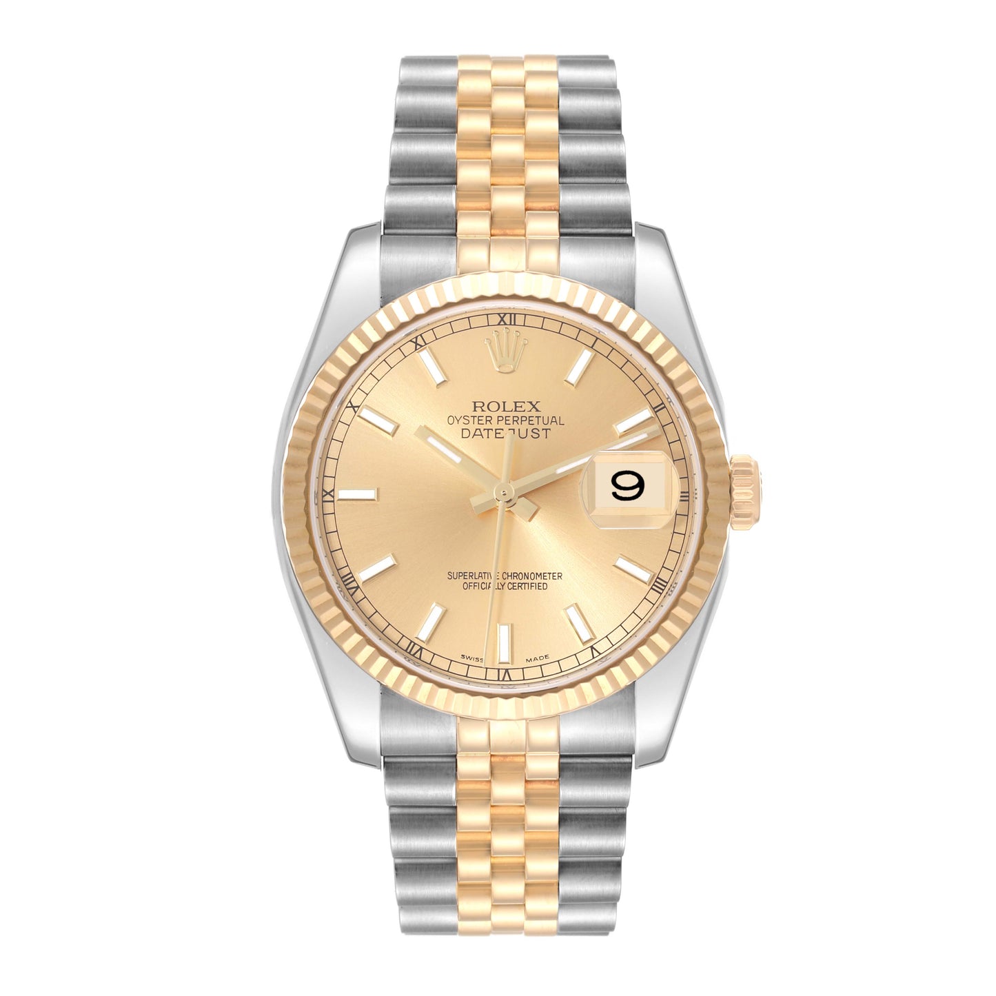 Rolex Datejust 36mm 2 Tone 18k Yellow Gold & Stainless Steel  Fluted Bezel Jubilee Watch 116233