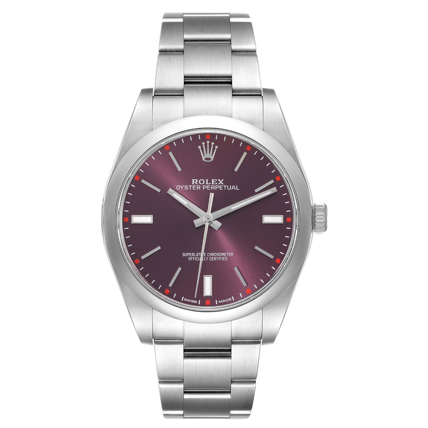 Rolex Oyster Perpetual 39mm Red Grape Dial Oyster Stainless Steel Watch 114300