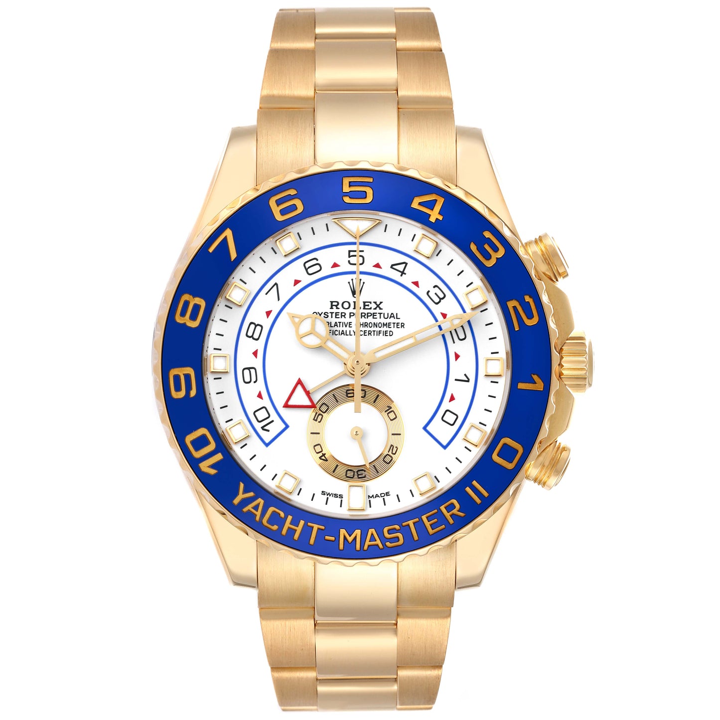 Rolex Yacht-Master II 44mm 18k Yellow Gold  Blue Bezel & White Dial Oyster Steel Watch 116688