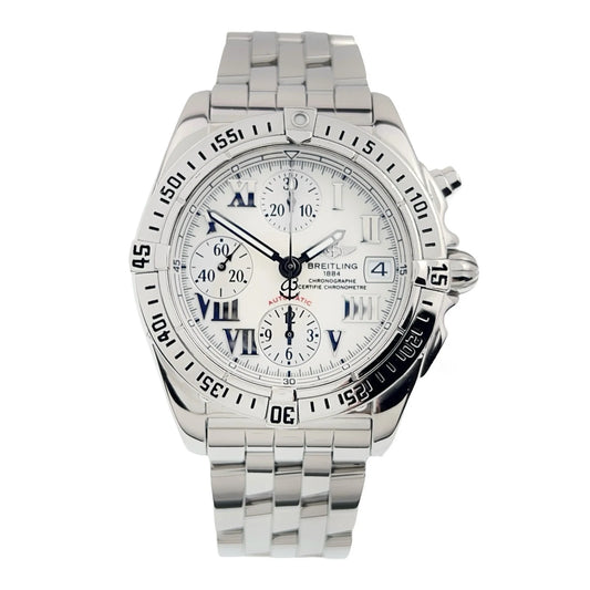 Breitling Chrono Cockpit 39mm Stainless Steel White Dial Chronograph Black Watch A13358