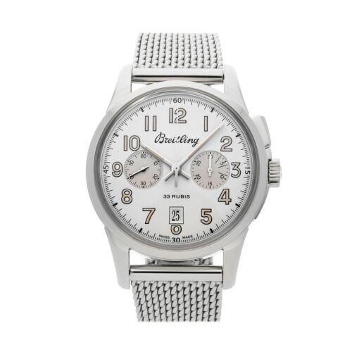 Breitling Transocean Chrono 43mm Stainless Steel Silver Dial Chronograph Watch AB14112